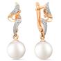 Золотые серьги с жемчугом и фианитом DEFLEUR 22401A1