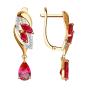 Золотые серьги с рубином гидротермальным и фианитом SOKOLOV 726909