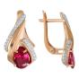 Золотые серьги с рубиновым корундом и рубином гидротермальным и фианитом АЛЕКСАНДРА кл3749а-30-01