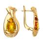 Золотые серьги с янтарём и фианитом АЛЕКСАНДРА кл3890а-29-01