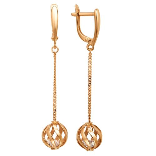 Золотые длинные серьги с фианитом ДИНАСТИЯ 001622-1100