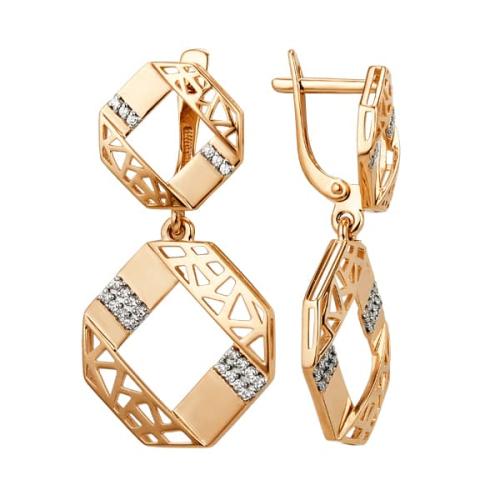 Золотые длинные серьги с фианитом ДИНАСТИЯ 005272-1102