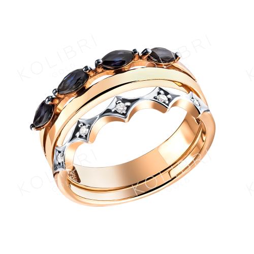 Золотое кольцо с бриллиантом и сапфиром KLONDIKE 01-01110-01-009-01-02