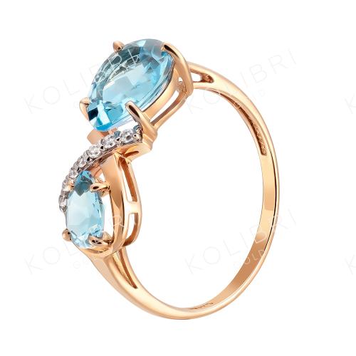Золотое кольцо с топазом и фианитом МАСТЕР БРИЛЛИАНТ 01-1-703-13