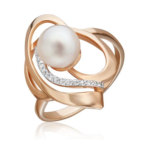 Золотое кольцо с жемчугом и фианитом ПЛАТИНА 01-2121-00-302-1110-31