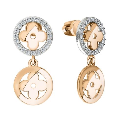 Золотые серьги пусеты-гвоздики с фианитом SANIS 01-218717