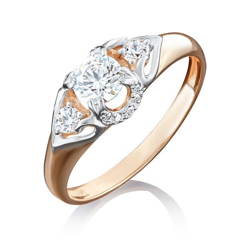 Золотое кольцо с кристаллом swarovski и фианитом ПЛАТИНА 01-4929-00-501-1110-38