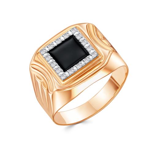 Мужская печатка из золота с эмалью и цирконием ЗОЛОТЫЕ УЗОРЫ 01-7553