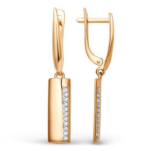 Золотые длинные серьги с фианитом ДИНАСТИЯ 015722-1102