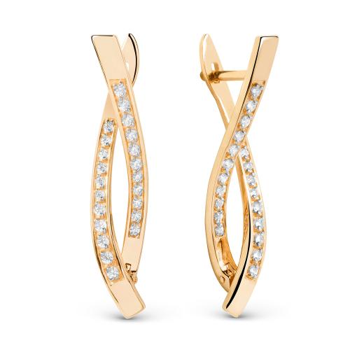 Золотые длинные серьги с фианитом ДИНАСТИЯ 018682-1102