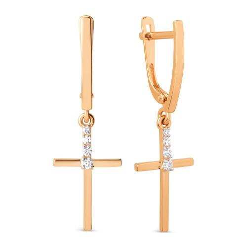 Золотые длинные серьги с фианитом ДИНАСТИЯ 018902-1102