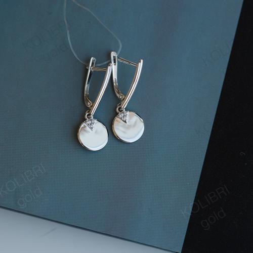 Серьги из белого золота с фианитом ДИНАСТИЯ 019852-3101