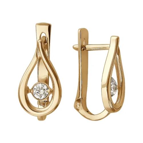 Серьги с танцующим фианитом из золота ЭСТЭТ 01С117958