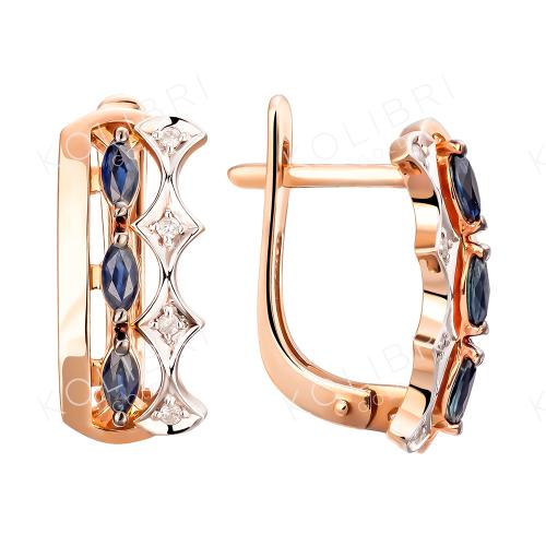 Золотые серьги с бриллиантом и сапфиром KLONDIKE 02-01110-01-009-01-02