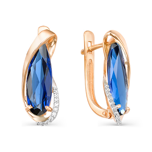 Золотые серьги с сапфиром гидротермальным и фианитом МАСТЕР БРИЛЛИАНТ 02-1-626-1501-011