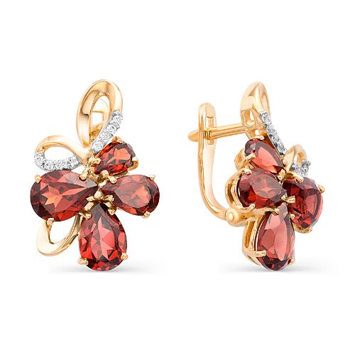 Золотые серьги с гранатом и фианитом МАСТЕР БРИЛЛИАНТ 02-1-645-0301-011