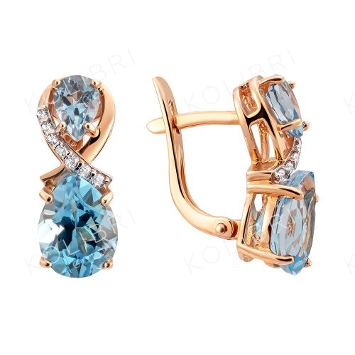 Золотые серьги с топазом и фианитом МАСТЕР БРИЛЛИАНТ 02-1-703-13