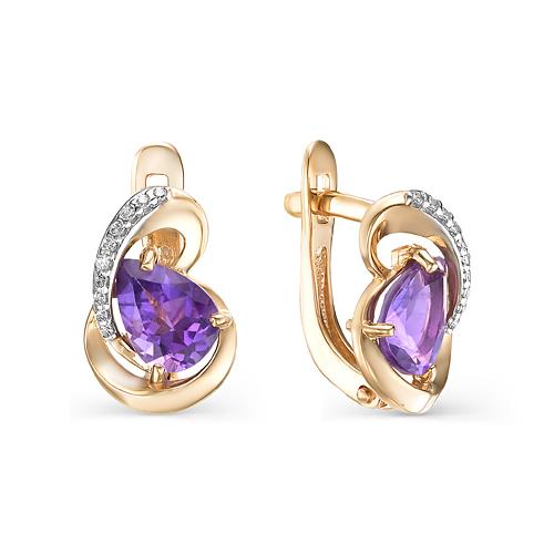 Золотые серьги с аметистом и фианитом МАСТЕР БРИЛЛИАНТ 02-1-748-0201-011 Золотые серьги с аметистом и фианитом МАСТЕР БРИЛЛИАНТ 02-1-748-0201-011