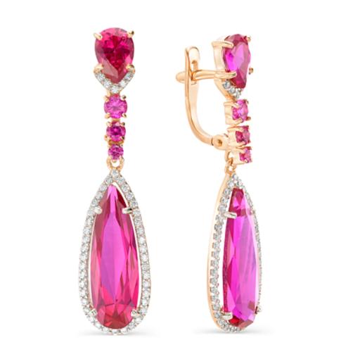 Золотые длинные серьги с рубиновым корундом и фианитом МАСТЕР БРИЛЛИАНТ 02-1-824-1601-011