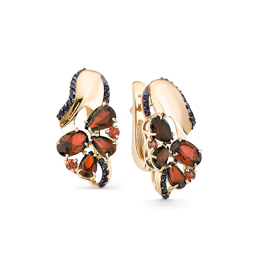 Золотые серьги с гранатом и фианитом МАСТЕР БРИЛЛИАНТ 02-1-921-03