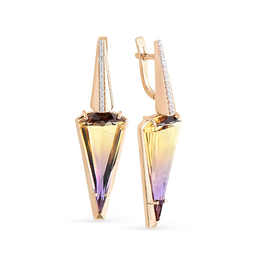 Золотые серьги с аметрином и фианитом МАСТЕР БРИЛЛИАНТ 02-2-248-1701-011