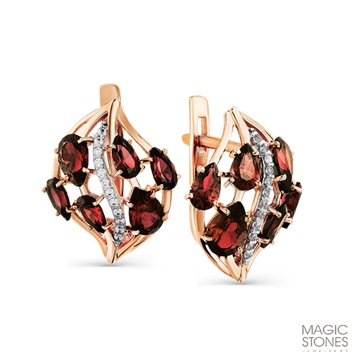 Золотые серьги с гранатом и фианитом МАСТЕР БРИЛЛИАНТ 02-2-386-0301-011