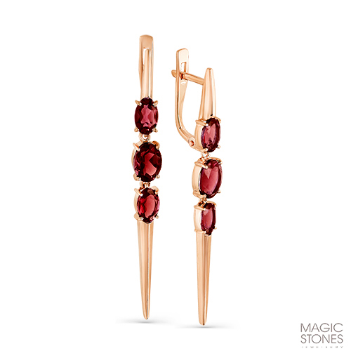Золотые длинные серьги с гранатом МАСТЕР БРИЛЛИАНТ 02-2-443-03