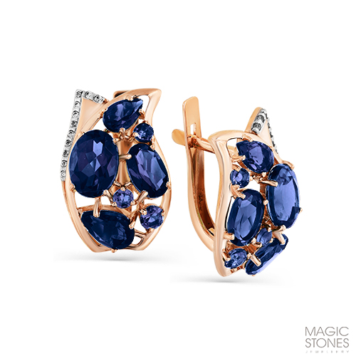 Золотые серьги с сапфиром гидротермальным и фианитом МАСТЕР БРИЛЛИАНТ 02-2-482-1501-011