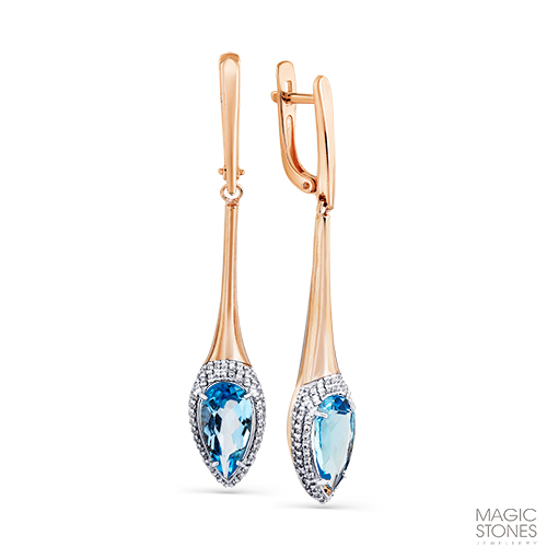 Золотые серьги с топазом и фианитом МАСТЕР БРИЛЛИАНТ 02-2-613-1301-011