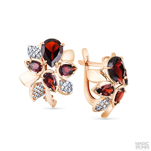Золотые серьги с гранатом и фианитом МАСТЕР БРИЛЛИАНТ 02-2-659-0301-011