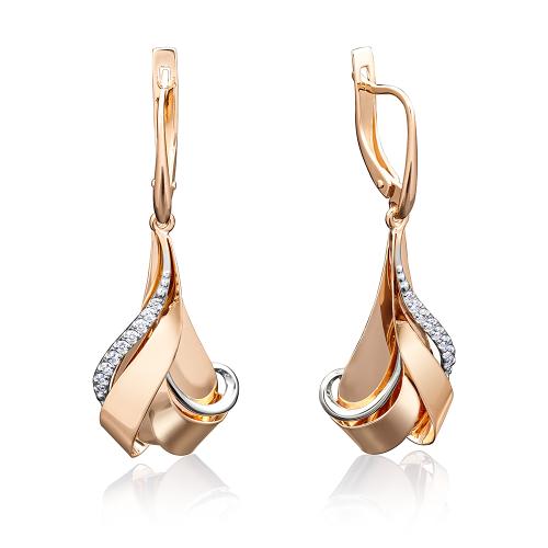 Золотые длинные серьги с фианитом ПЛАТИНА 02-3896-00-401-1110-03