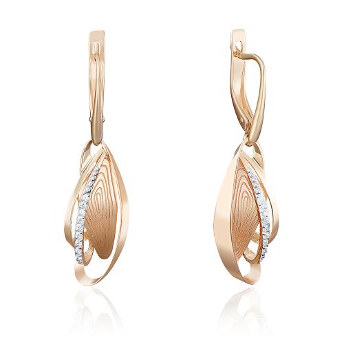 Золотые длинные серьги с фианитом ПЛАТИНА 02-3957-00-401-1110-48