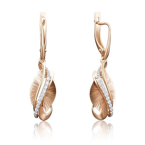 Золотые длинные серьги с фианитом ПЛАТИНА 02-3978-00-401-1110-48