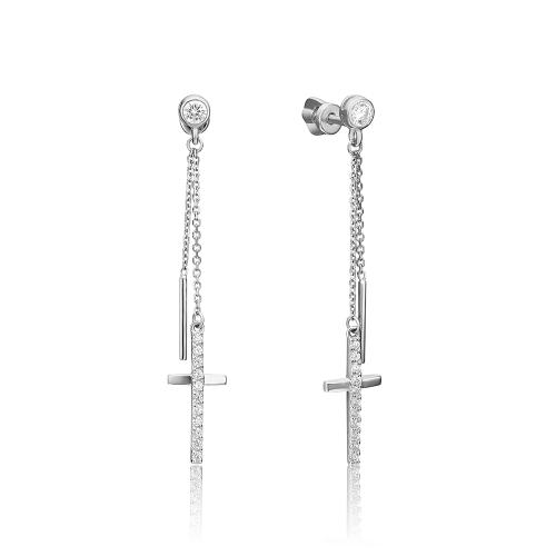 Серьги-цепочки из белого золота с фианитом ПЛАТИНА 02-4395-00-401-1120-42 Серьги-цепочки из белого золота с фианитом ПЛАТИНА 02-4395-00-401-1120-42