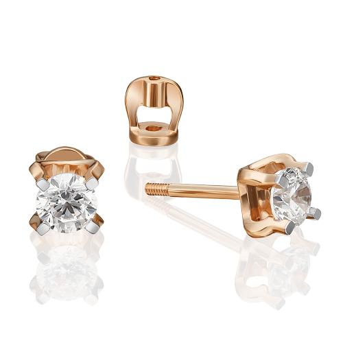 Золотые серьги пусеты-гвоздики с кристаллом swarovski ПЛАТИНА 02-4587-00-501-1110-38