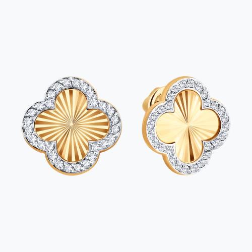 Золотые серьги пусеты-гвоздики с фианитом SOKOLOV 0200748