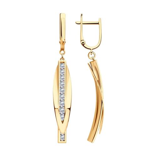 Золотые длинные серьги с фианитом SOKOLOV 024308