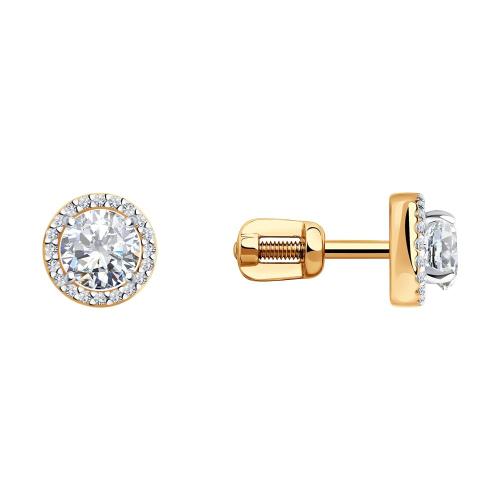 Золотые серьги пусеты-гвоздики с фианитом SOKOLOV 025890