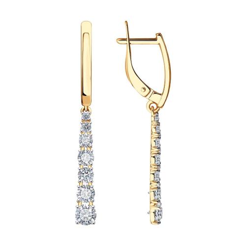 Золотые длинные серьги с фианитом SOKOLOV 027490