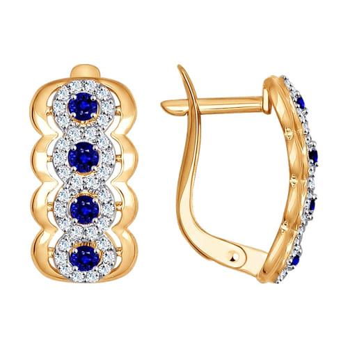 Золотые серьги с сапфиром гидротермальным и фианитом SOKOLOV 027543