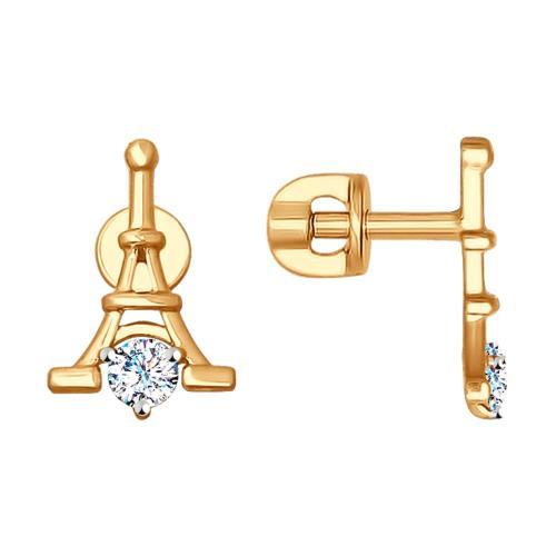 Золотые серьги пусеты-гвоздики с фианитом SOKOLOV 027639