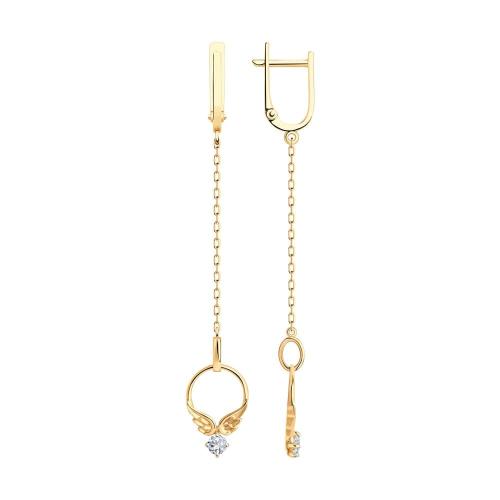 Золотые длинные серьги с фианитом SOKOLOV 029322