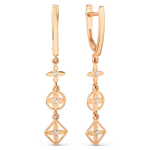 Золотые длинные серьги с фианитом ДИНАСТИЯ 031712-1102