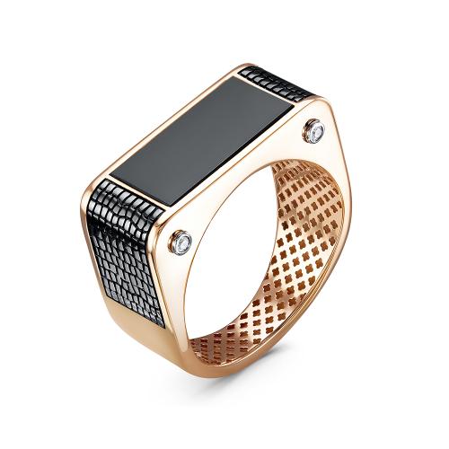 Мужская печатка из золота с ониксом и фианитом BERGER 040004 Мужская печатка из золота с ониксом и фианитом BERGER 040004