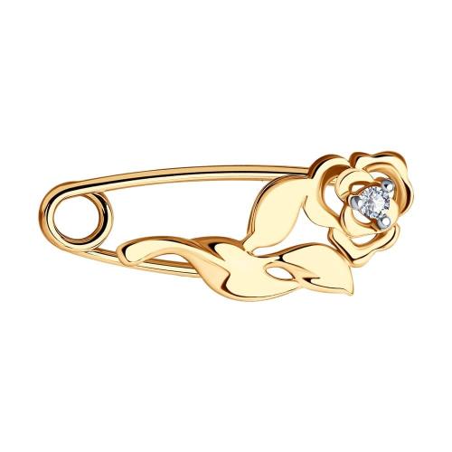 Золотая брошь булавка с фианитом SOKOLOV 040187