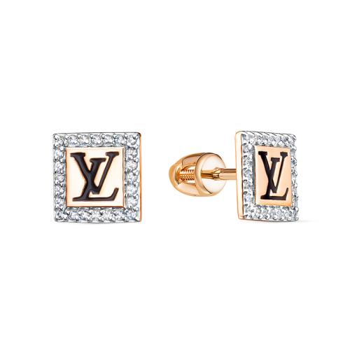 Золотые серьги пусеты-гвоздики с эмалью и фианитом DEL'TA 0505537 Золотые серьги пусеты-гвоздики с эмалью и фианитом DEL'TA 0505537