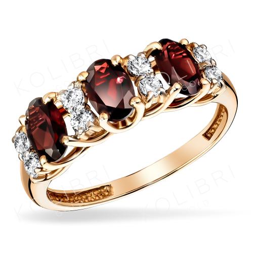 Золотое кольцо с гранатом и фианитом БОЛЬШАКОВ 1-668 Золотое кольцо с гранатом и фианитом БОЛЬШАКОВ 1-668