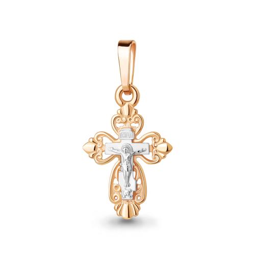 Золотая подвеска крест АКВАМАРИН 11155