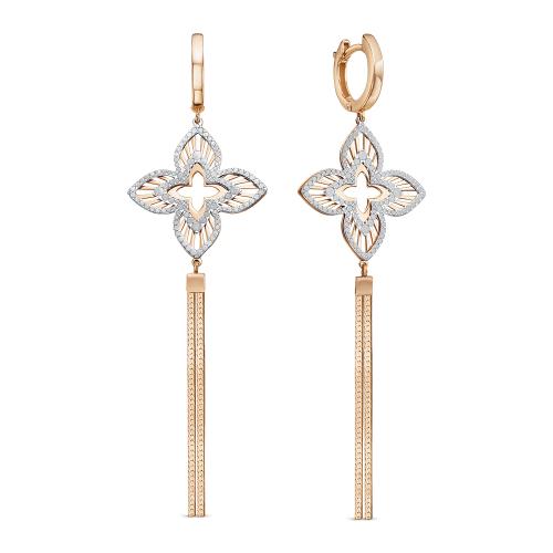 Золотые длинные серьги с фианитом BERGER 120404