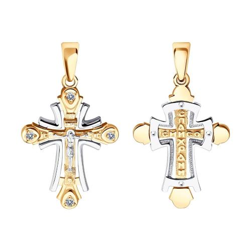 Золотая подвеска крест с фианитом SOKOLOV 121335